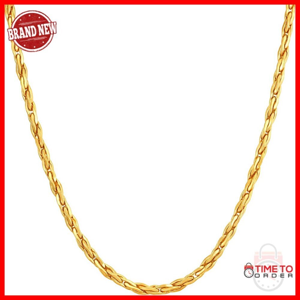 24k Gold Plated Twister Weave Chain Necklace 22 Inch Lobster Clasp